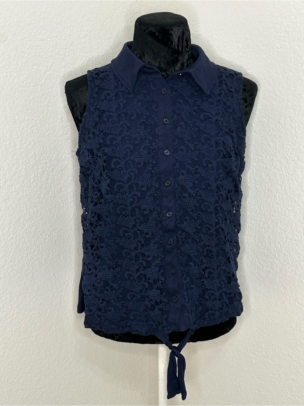 INC International Concepts Navy Lace Tie Front Blouse 0X